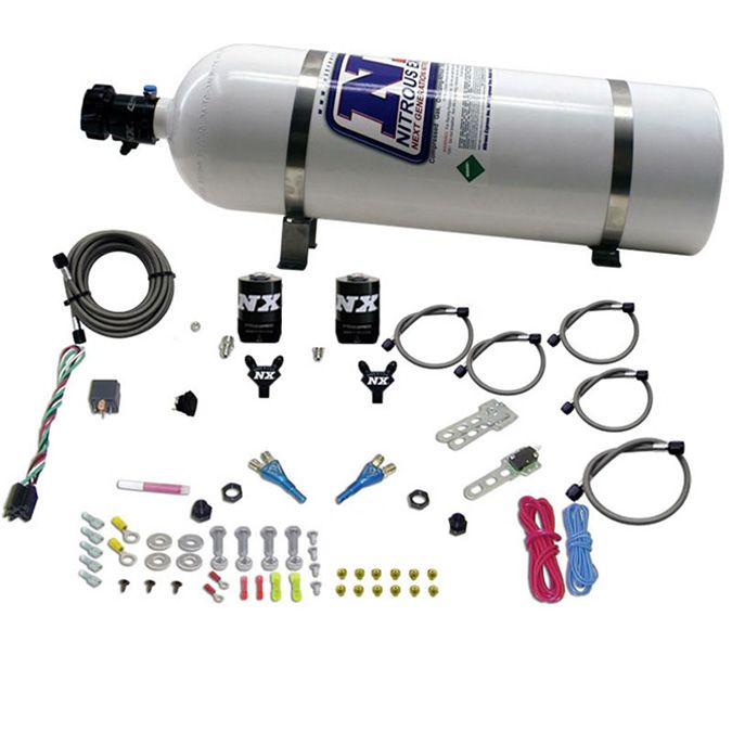 USA-NX-20816-15 Двойная насадка с бутылкой 15 фунтов для BMW EFI All (50–300 л.с.) Nitrous Express NX 20816-15 — изображение 1