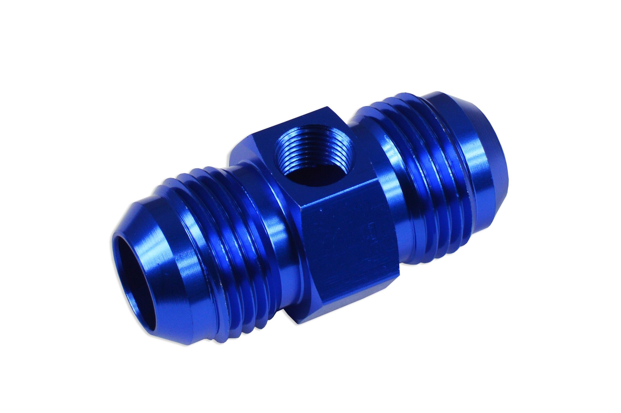 an10-nypel-adapter-mesko-meski-z-wejsciem-na-czujnik-niebieski AN10 Переходник AN-10 «папа-папа» с линейным портом, 1/8 NPT, давление топлива, синий — изображение 1