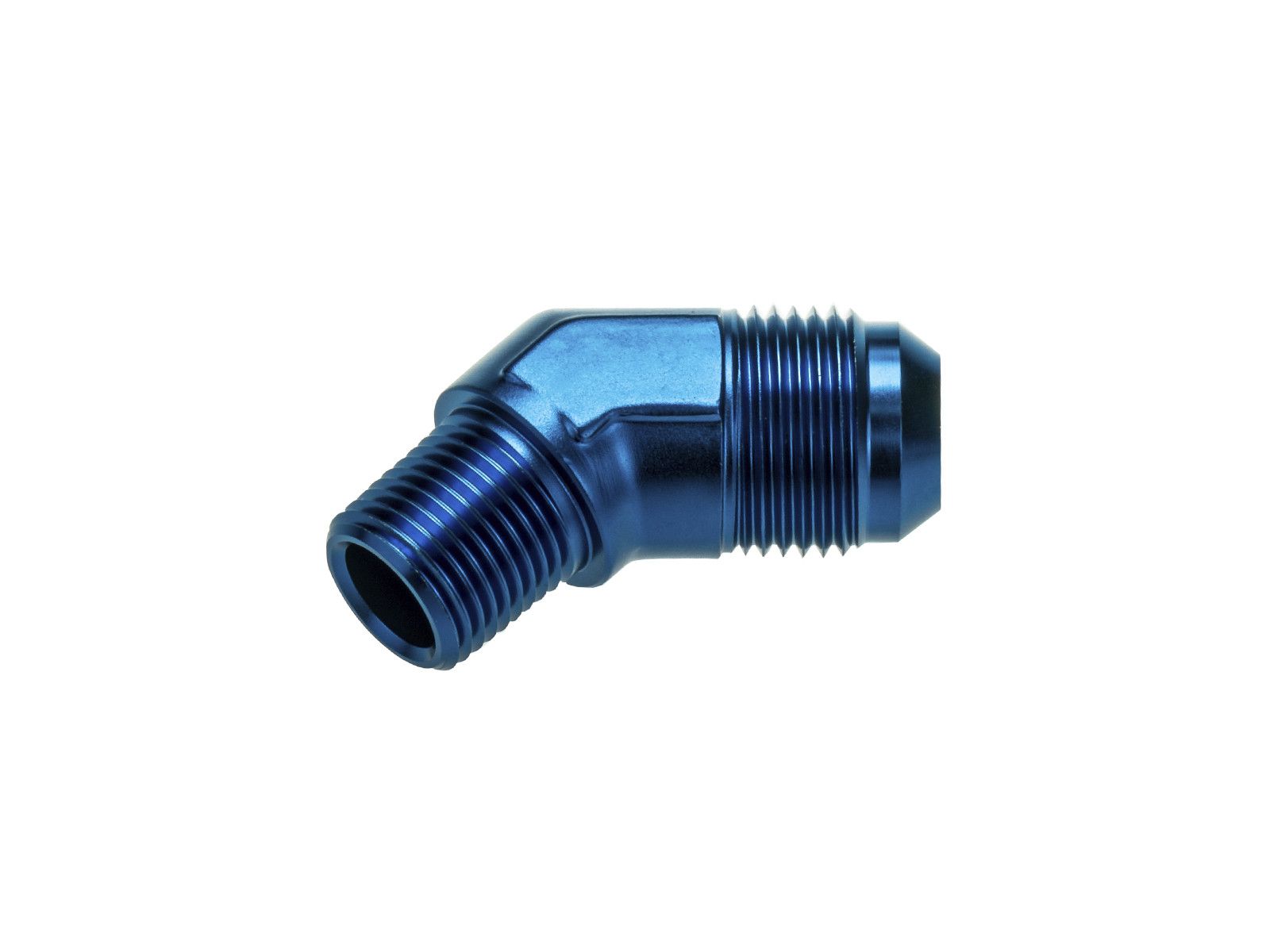 an6-1-8-npt-45-nypel-adapter-mesko-meski-jic-npt-niebieski AN6 JIC с раструбом на 1/8 NPT, 45 футов, прямой адаптер для шланга, синий — изображение 1