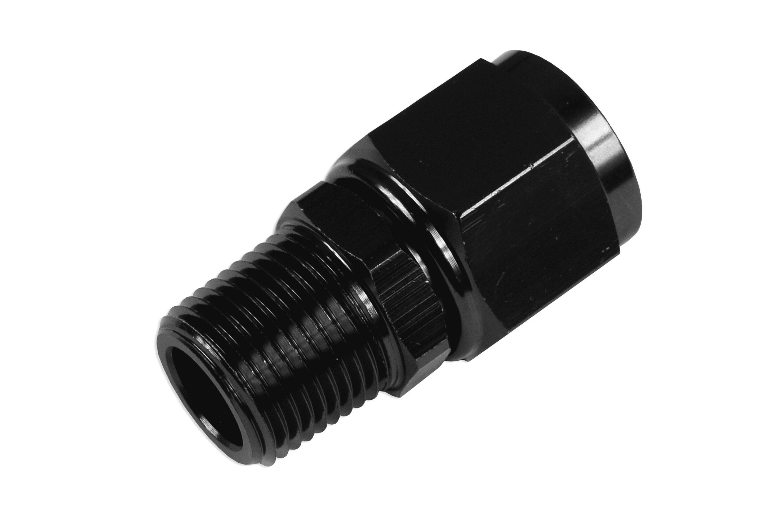 an8-1-4-npt-nypel-adapter-zensko-meski-czarny AN-8 AN8 JIC Переходник с развальцовкой на прямой шланговый фитинг 1/4 NPT «мама-папа», черный — изображение 1