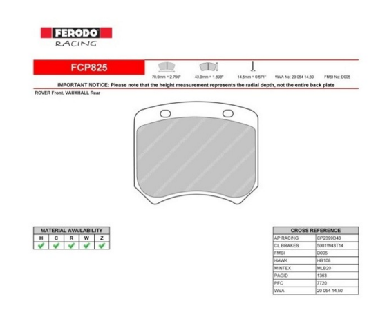 4540_d5sm_Screenshot_281_29 Задние тормозные колодки FERODO FCP825W DS1.11 для суппорта Brembo 20.3655.01/AP Racing CP 2485/CP 2576 — изображение 1