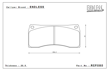 ENDLESS RCP080MX72 Тормозные колодки 20 мм, 6-поршневой суппорт Endless EC605N